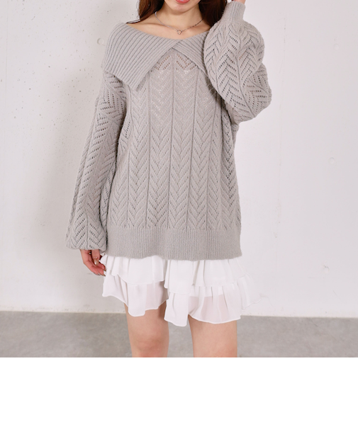 ビックカラーオフショルミドルニットオーバー