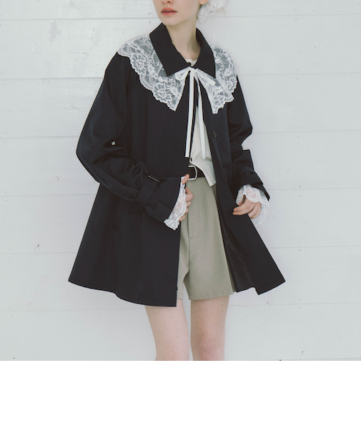 レースカラー付ミドルトレンチコート