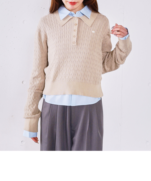 【アンチピリング】ケーブルポロニット×シャツＳＥＴ