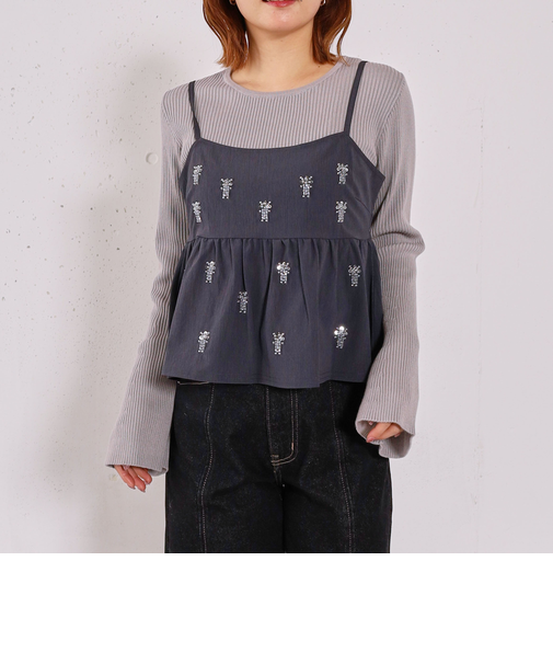 ビーズ刺繍ペプラムビスチェ×リブニットプルオーバーＳＥＴ