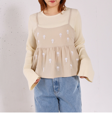 ビーズ刺繍ペプラムビスチェ×リブニットプルオーバーＳＥＴ