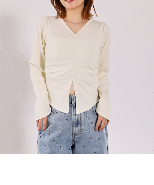 【高機能】フロントギャザーＶネックニットプルオーバー