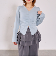 【高機能】フロントギャザーVネックニットプルオーバー