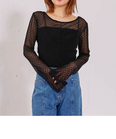 フロッキーハートチュールクルーネックTOPS