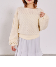 バックリボン透かしニットプルオーバー