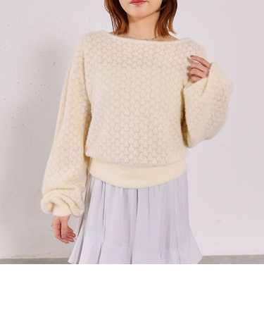 バックリボン透かしニットプルオーバー