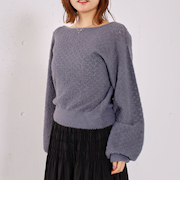 バックリボン透かしニットプルオーバー