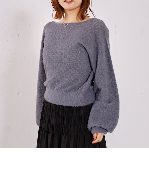 バックリボン透かしニットプルオーバー