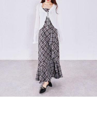 ラッフルチェックキャミワンピース