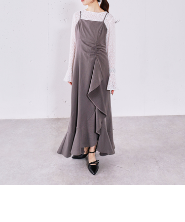 ラッフルチェックキャミワンピース