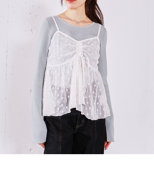 フラワー刺繍ビスチェ×リブニットプルオーバーＳＥＴ