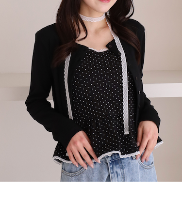 チョーカー付ドットアソートフリルカットアンサンブル