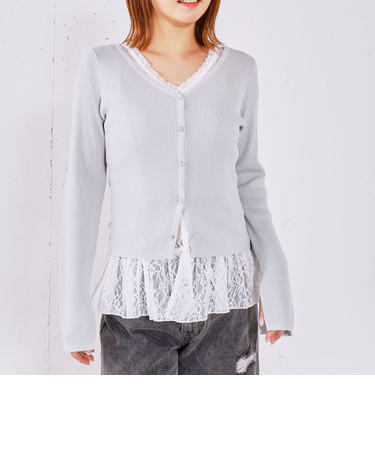 レイヤードレースＴＯＰＳ×ニットカーディガンＳＥＴ