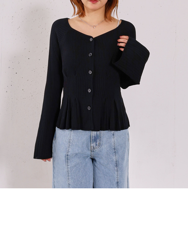 【ＯＮかわ】タックペプラムリブニットカーディガン