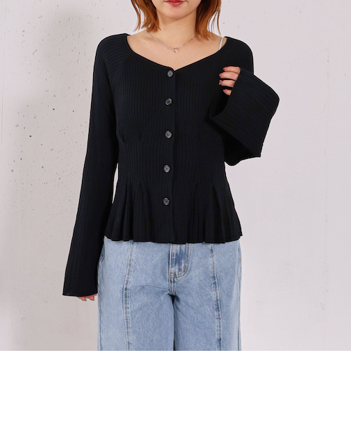 【ＯＮかわ】タックペプラムリブニットカーディガン