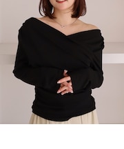 【ＯＮかわ】クロスタックドレープオフショルカットＴＯＰＳ