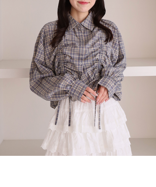 チェックショートドロストシャツ