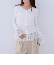 レースドッキングギャザーニットカーディガン