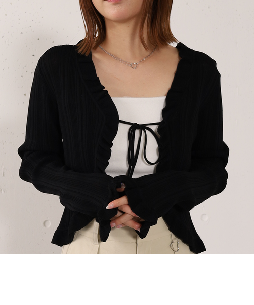 【高機能】ランダムリブフリルニットカーディガン