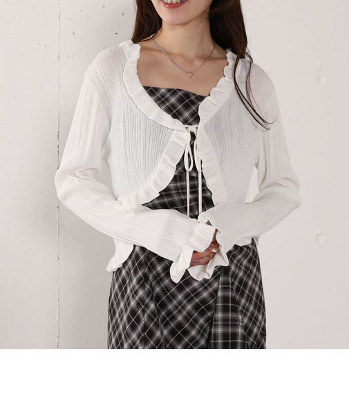 【高機能】ランダムリブフリルニットカーディガン