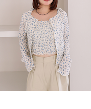 小花柄シャーリングビスチェカットアンサンブル