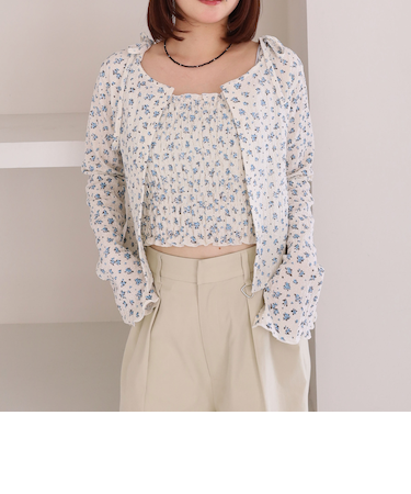 小花柄シャーリングビスチェカットアンサンブル