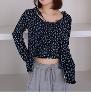 小花柄シャーリングビスチェカットアンサンブル