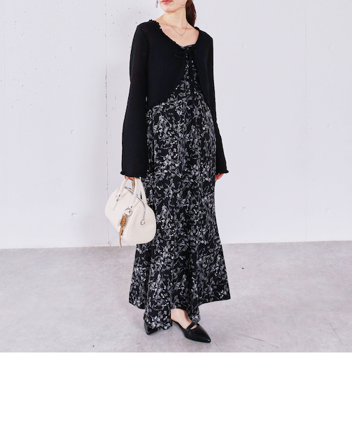 ハニカムフリルニットカーディガン×花柄マーメイドキャミｏｐＳＥＴ