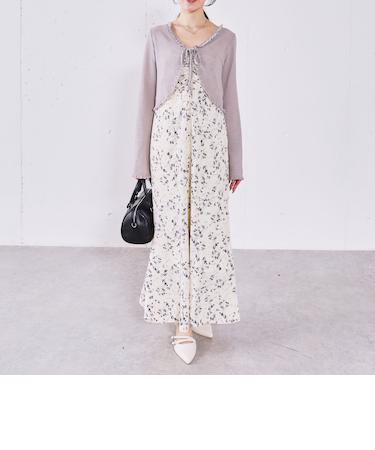 ハニカムフリルニットカーディガン×花柄マーメイドキャミｏｐＳＥＴ