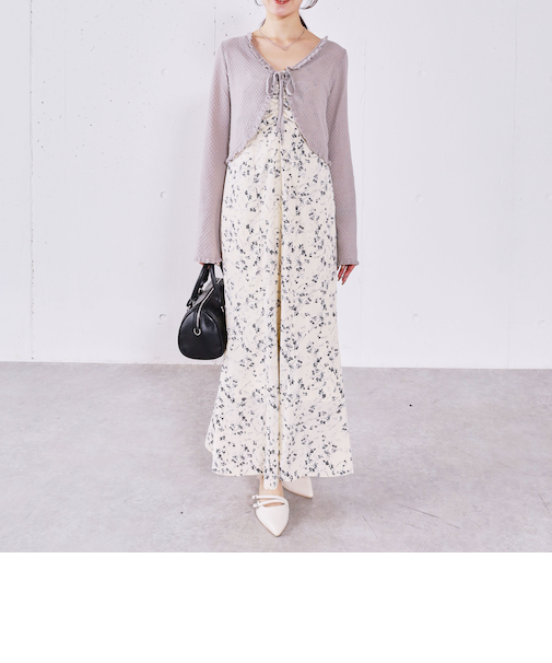 ハニカムフリルニットカーディガン×花柄マーメイドキャミｏｐＳＥＴ