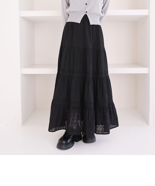 コットンレースティアードスカート
