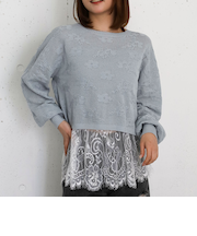 透かし編み花柄ニットプルオーバー