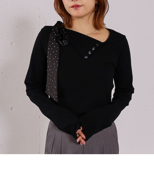 肩リボンワンショルカットＴＯＰＳ