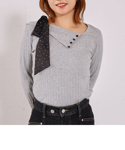 肩リボンワンショルカットＴＯＰＳ