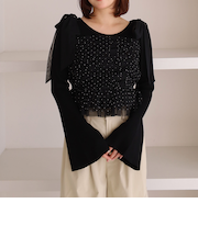 ラインストーンチュールビスチェ×リブニットＳＥＴ