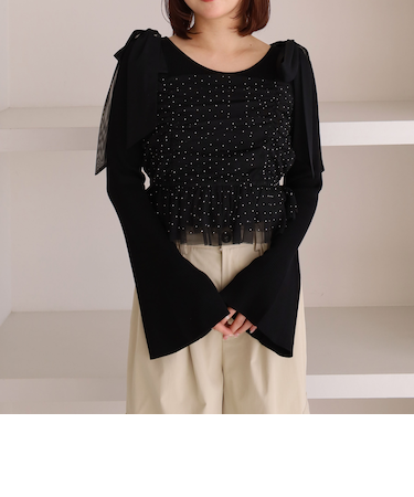 ラインストーンチュールビスチェ×リブニットＳＥＴ