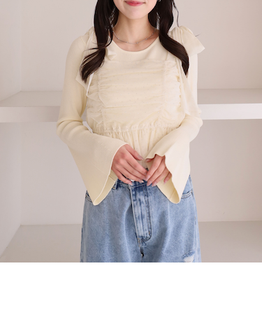 ラインストーンチュールビスチェ×リブニットＳＥＴ