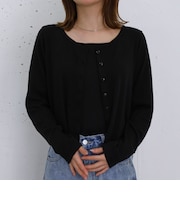 ハートボタンハリヌキカットカーディガン