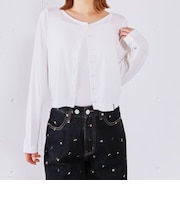 ハートボタンハリヌキカットカーディガン