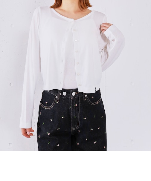 ハートボタンハリヌキカットカーディガン