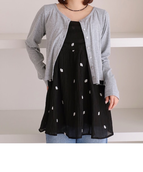 ハートボタンハリヌキカットカーディガン