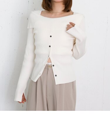 フロントボタンライトオフショルニットプルオーバー