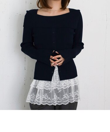 フロントボタンライトオフショルニットプルオーバー