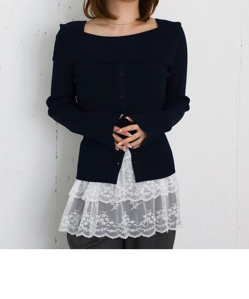 フロントボタンライトオフショルニットプルオーバー