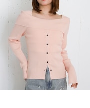 フロントボタンライトオフショルニットプルオーバー