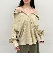 花柄刺繍ストライプ2wayオフショルシャツ