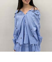 花柄刺繍ストライプ２ｗａｙオフショルシャツ