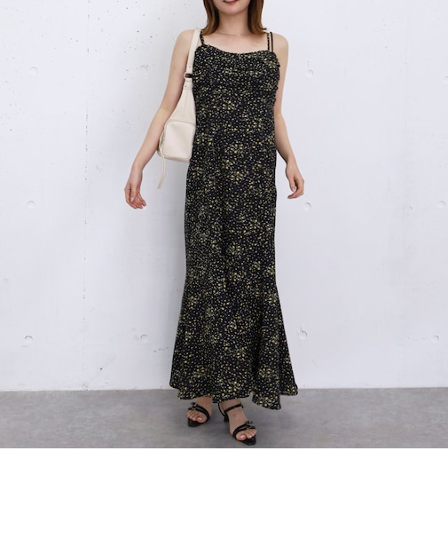 フロントギャザー花柄キャミワンピース