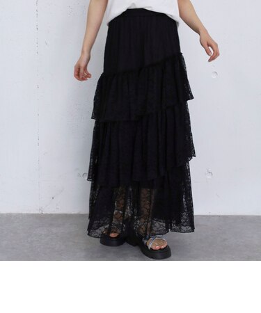 アシンメトリーレースフリルティアードスカート