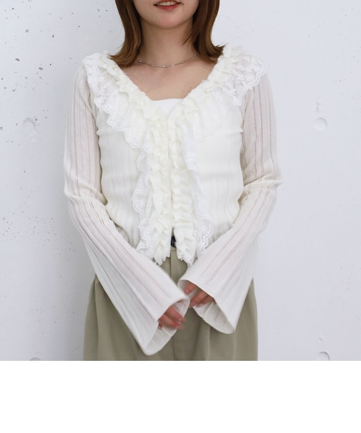 フロントレースフリルニットカーディガン